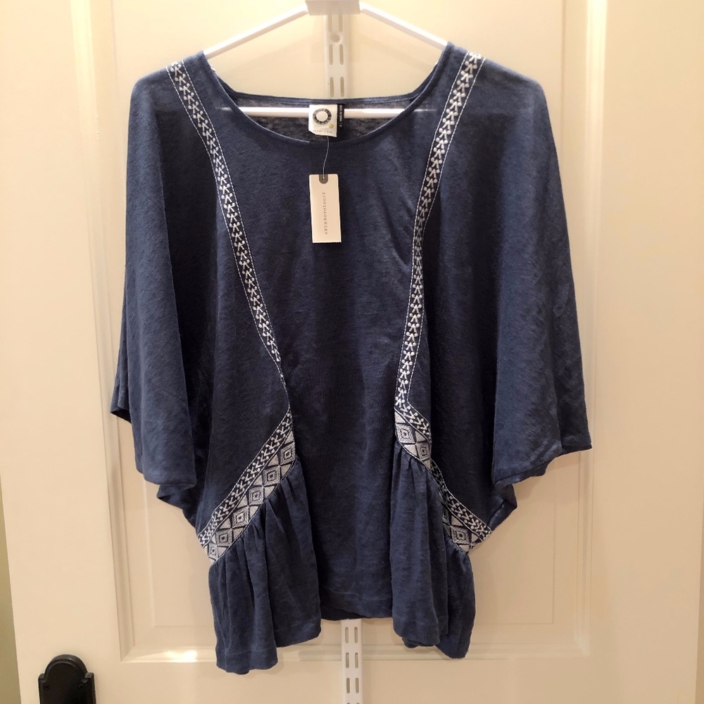 Blue Anthropologie Shirt with embroidery detailing